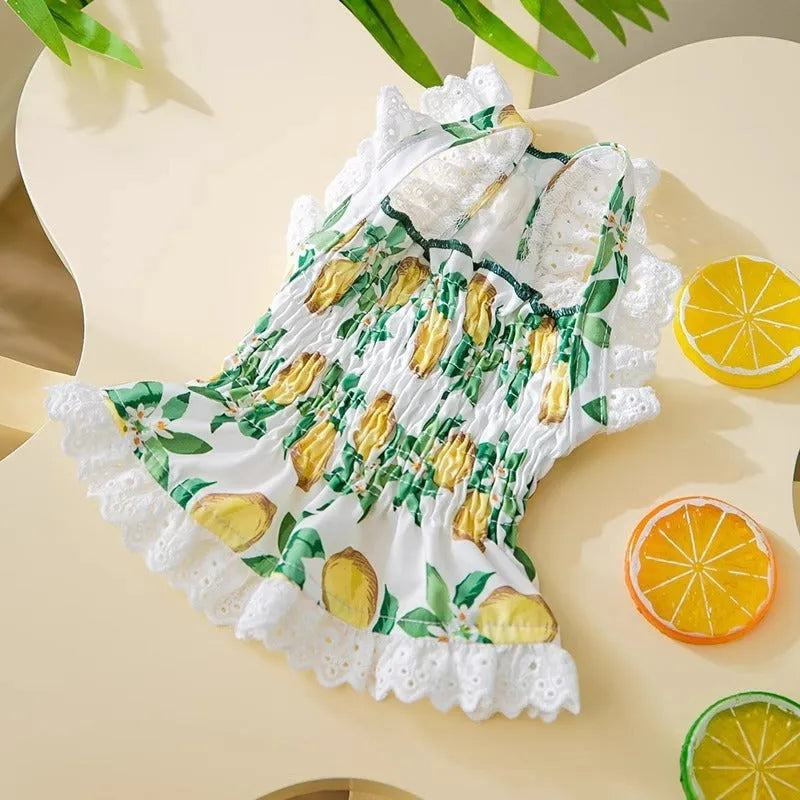 Rock yellow lemon polyester dog strap skirt showing Princess style design on mannequin