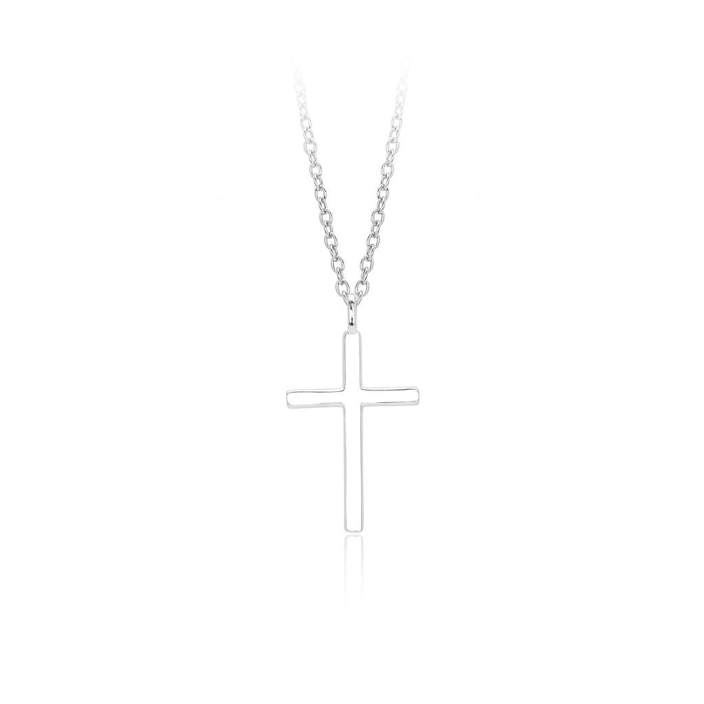 S925 sterling silver necklace with simple cross pendant on O-chain in gold, platinum, or rose gold plating