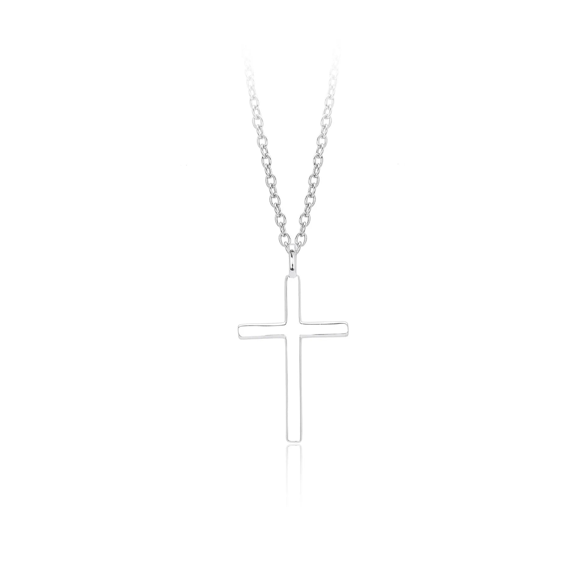 S925 sterling silver necklace with simple cross pendant on O-chain in gold, platinum, or rose gold plating