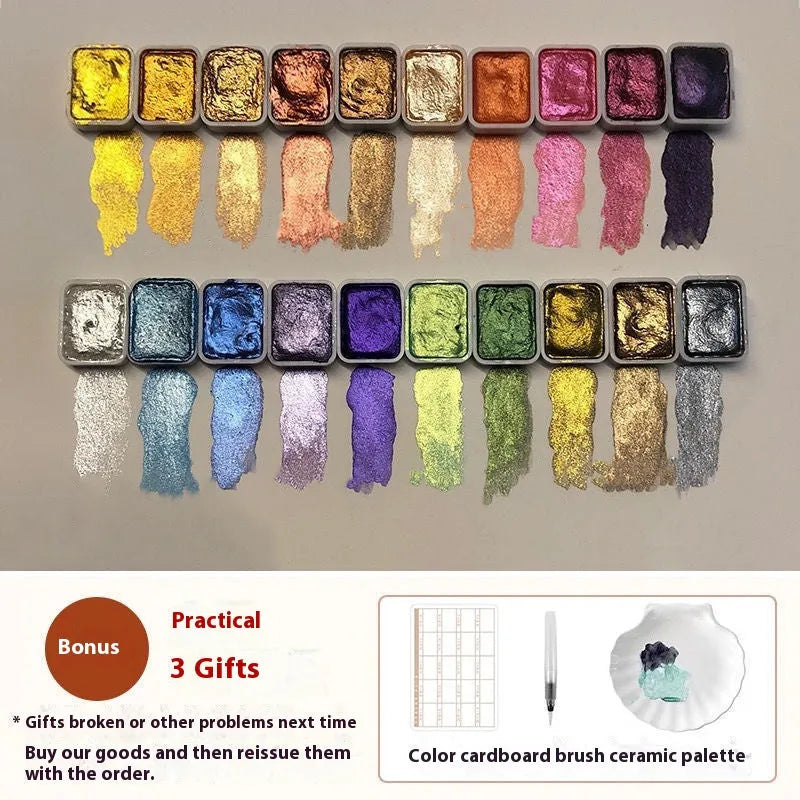 Traditional Chinese painting watercolour set with 20 tubes including warm colours, cold colours, and metallic golds