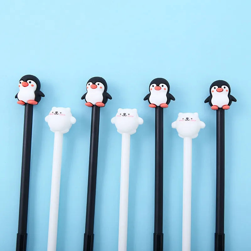 Korean cartoon penguin design silicone gel pen with 0.5mm black ink refill