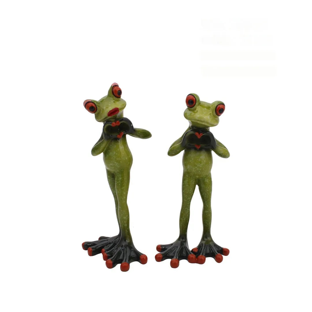 Pastoral style synthetic resin frog sculpture decoration for home interiors.