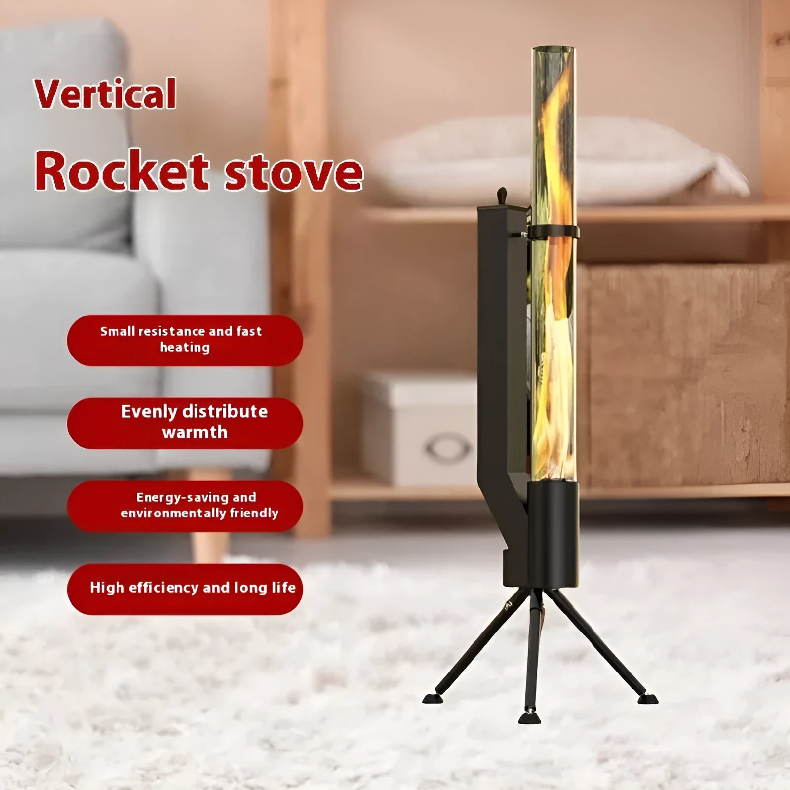 Vertical iron rocket furnace heating stove for courtyard and garden wood burning