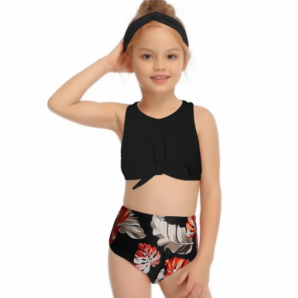 Nylon parent-child swimwear set in leopard print with matching adult and child sizes