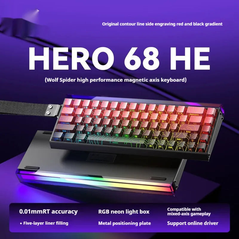Magnetic axis mechanical keyboard with RGB lighting showing side-engraved design options