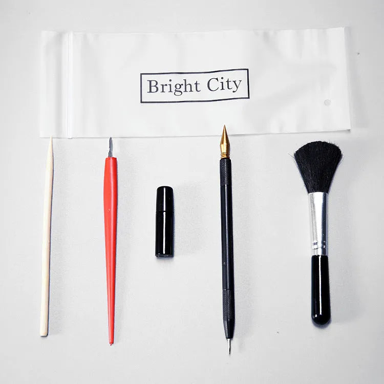 Scratch painting repair tool kit with scratching pens, brushes and repair solution