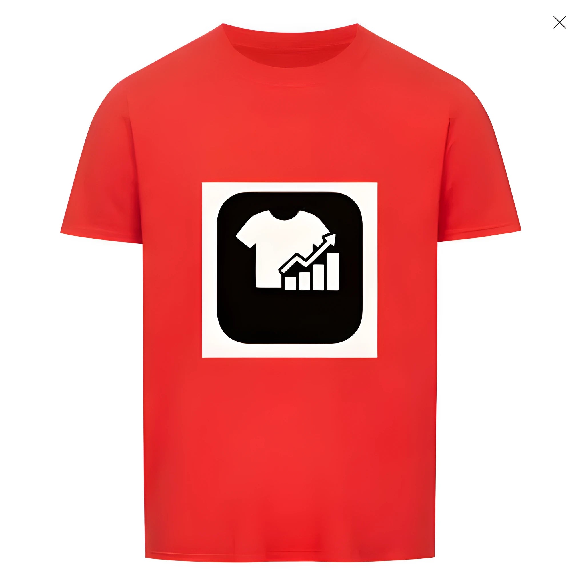 Red striped short sleeve T-shirt with a Japanese retro design on a mannequin.