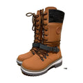 Women's brown mid boots with round toe square heel artificial pu upper and rubber sole