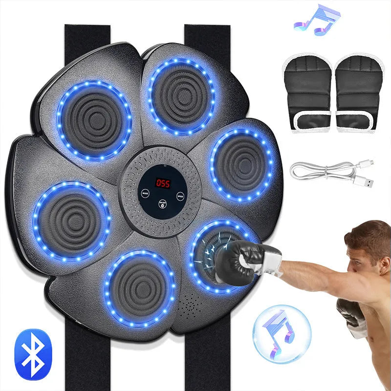 Black smart music boxing machine wall target with LED lights and half-finger gloves