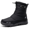 Men's waterproof snow boots with fleece lining, canvas upper, side zipper, and mid heel in multiple winter colours