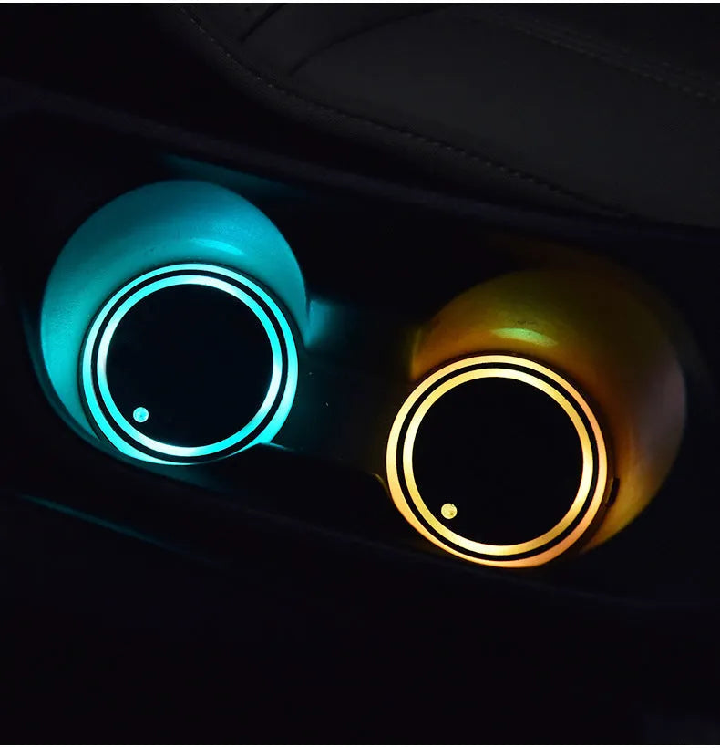 Colourful LED light-up cup coaster for car holder with USB cable and solar panel