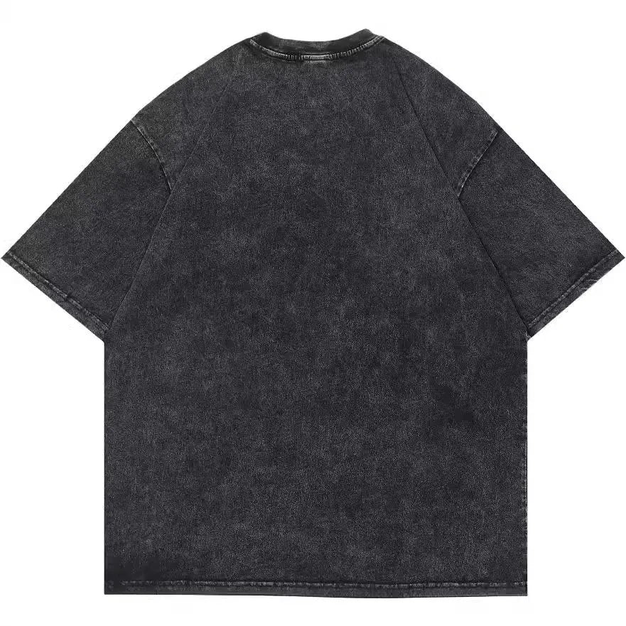 Men's loose fit cotton T-shirt with cartoon digital print in washed black colour