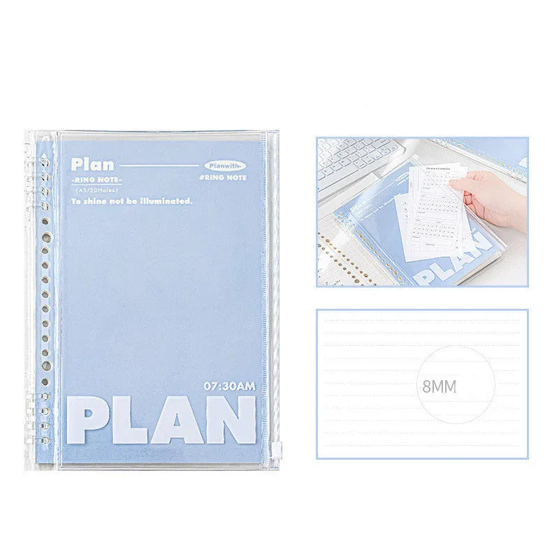 A5 PVC spiral bound notebook in blue colour showing loose binding mechanism
