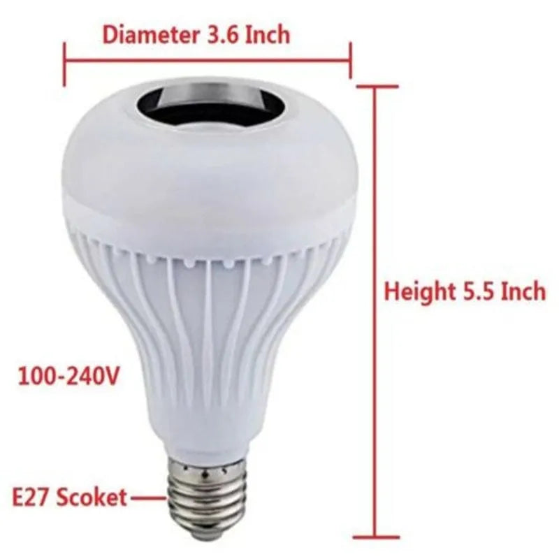White E27 LED light bulb with Bluetooth speaker and remote control for 16 colour options