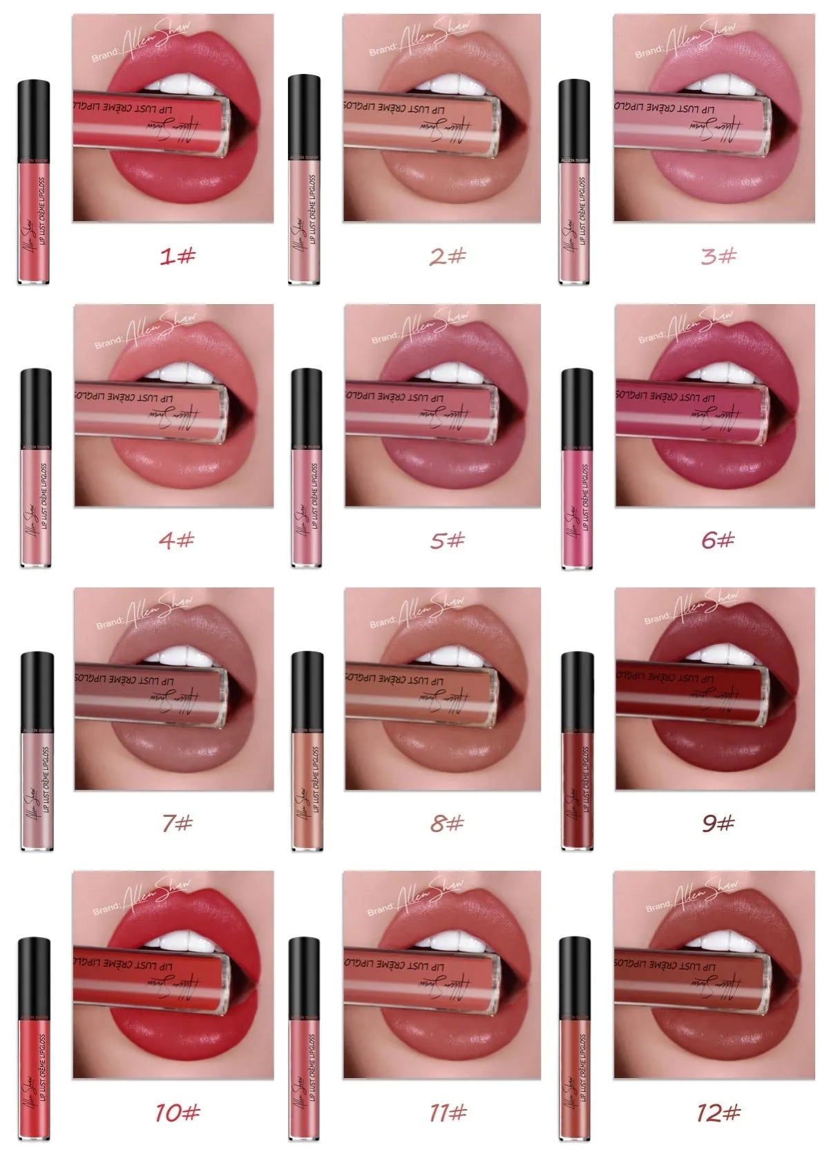 Silky cream texture lip gloss in a choice of twelve colours.