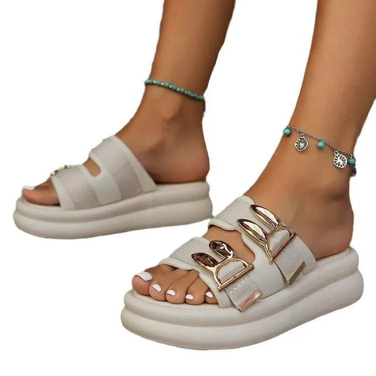 Women's suede slippers with thick rubber soles in apricot, black and off-white colours