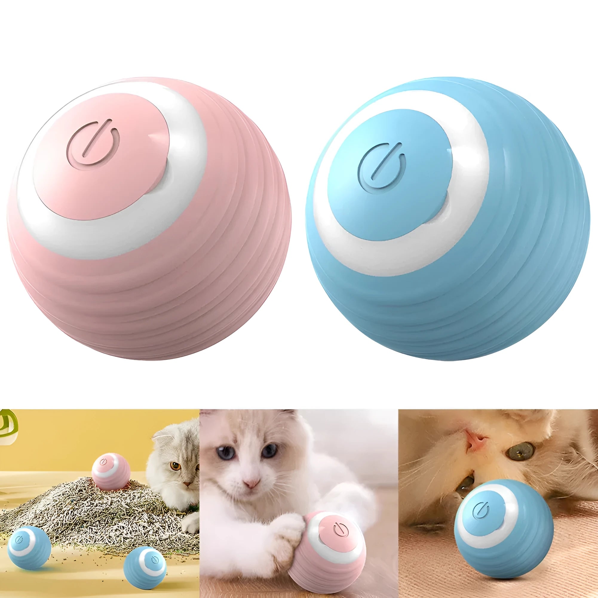 Automatic moving bouncing rolling ball smart cat toy in blue and pink silicone construction