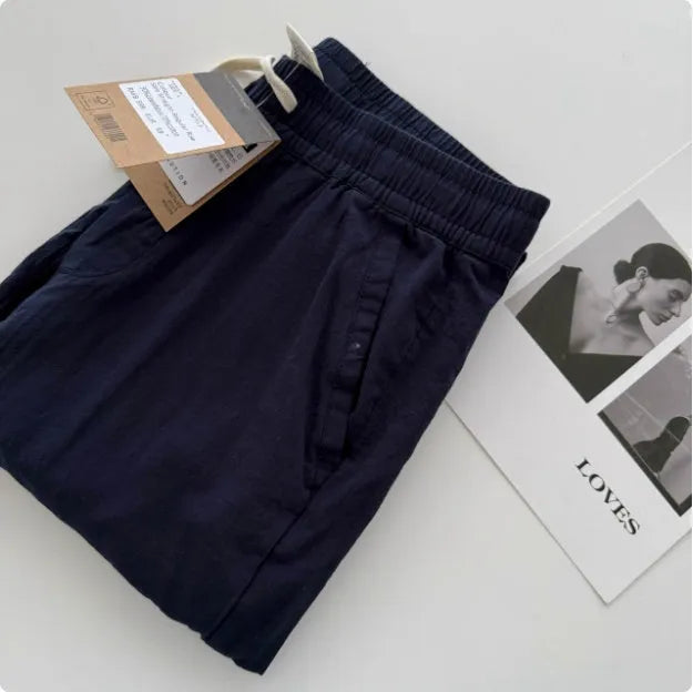 Men's loose straight casual trousers with drawstring waist in beige, black, green, grey or navy blue colours