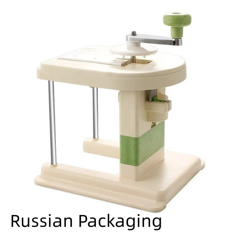 Beige multifunctional stainless steel vegetable slicer, chopper, and grater kitchen tool.