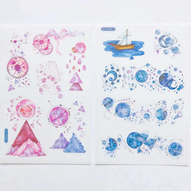 Abu Japanese paper sticker set showing fantasy stars design measuring 10.5cm by 14.1cm