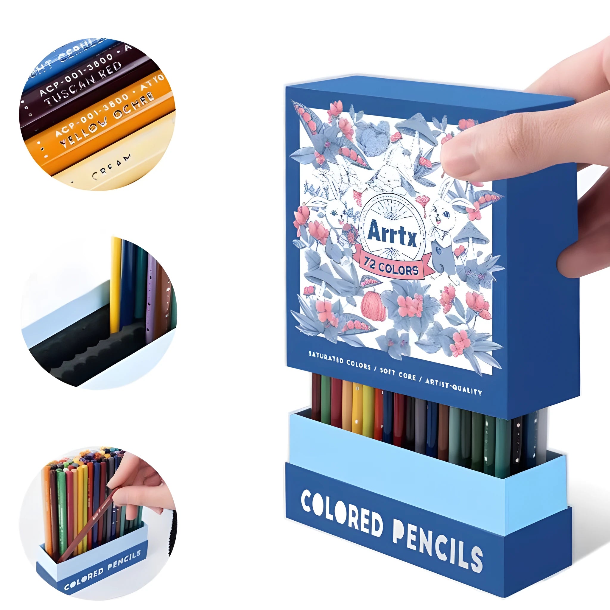 Boxed set of 72 coloured art pencils with basswood casings for drawing and sketching.