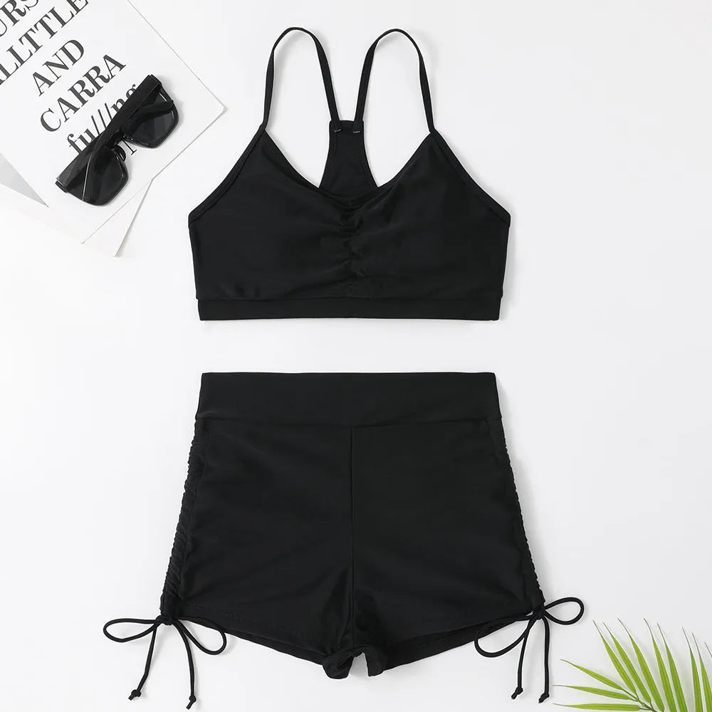 Women's high waist split swimsuit bikini in purple or black colours