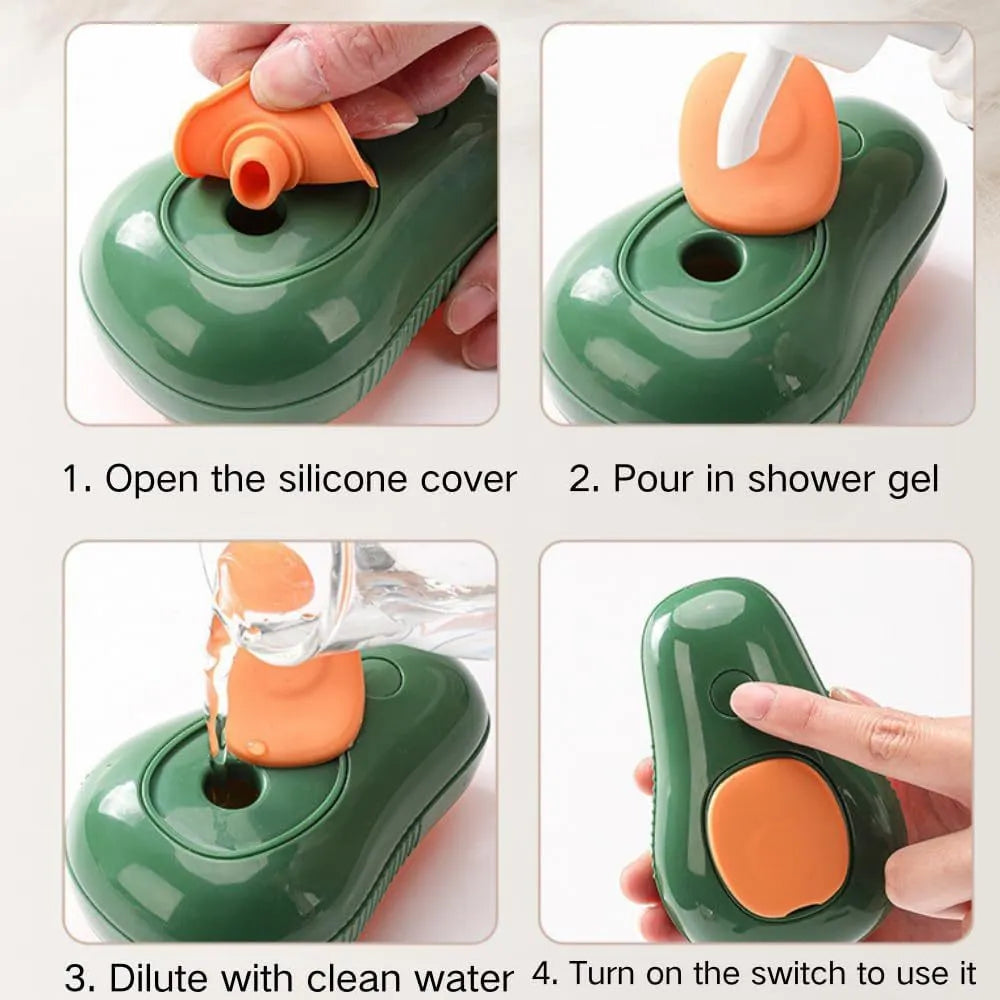 Green and white cat steam brush with water spray function and soft silicone teeth for pet grooming
