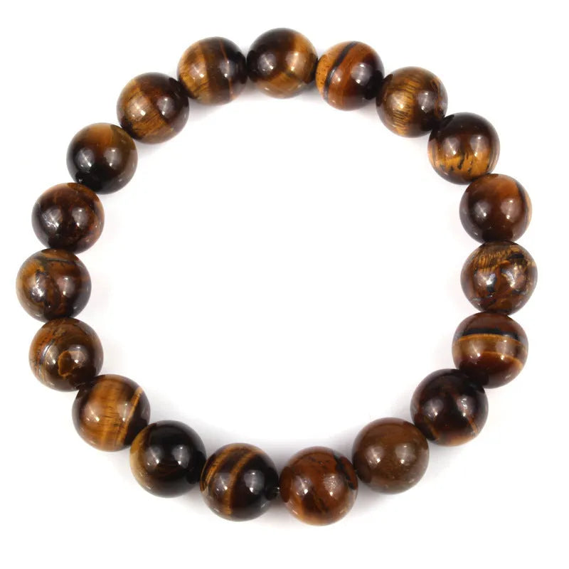 Tigereye crystal bracelet with round natural stone beads in various colours and sizes