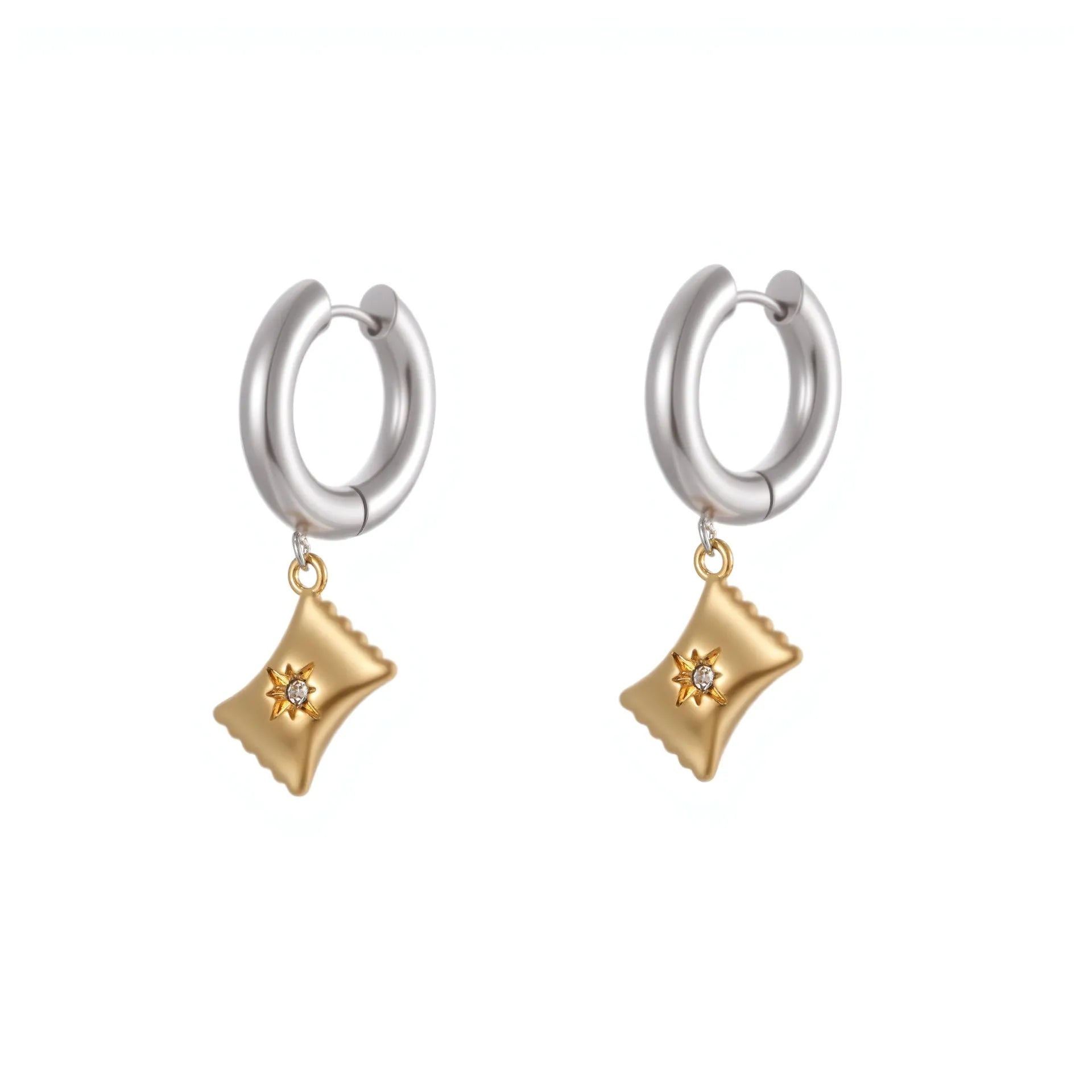 Christmas tree design earrings in stainless steel with 18K gold electroplated silver-tone finish