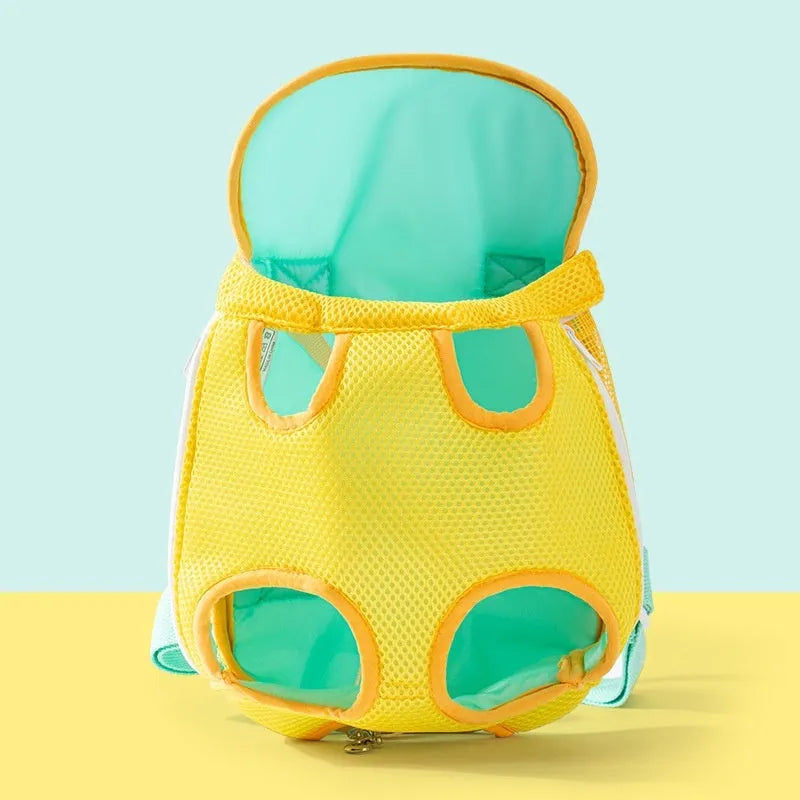 Cartoon animal pattern pet chest bag with adjustable ribbon straps in multiple colour variations