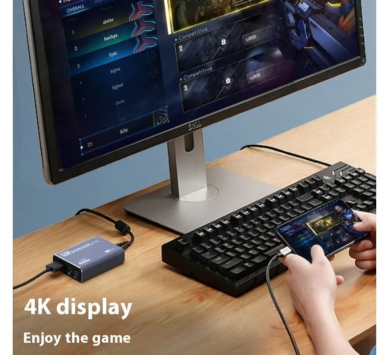 Black 4K gaming set-top box with MS2131 chip for 1080p streaming and audio recording