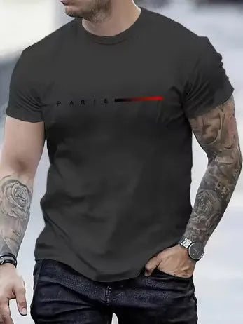 Men's slim fit casual top with a blue 3D printed mesh pattern on the front.