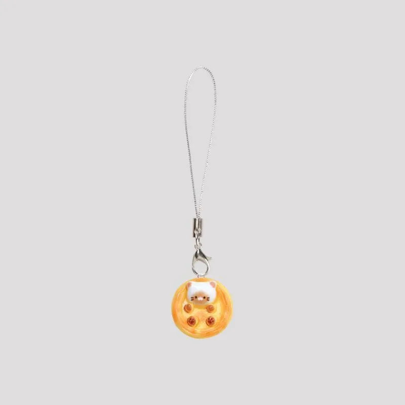Cute kitten egg tart simulation mobile phone pendant cartoon decoration on phone