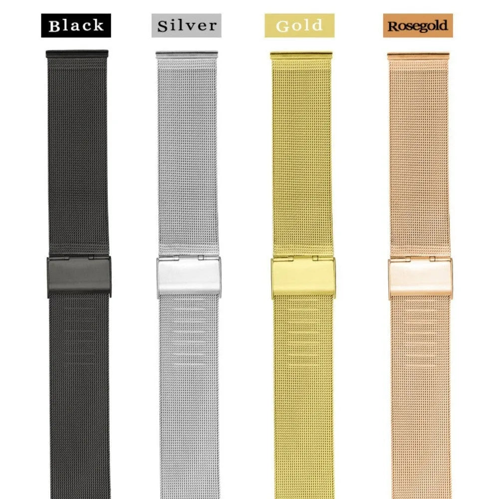 Milani stainless steel watch strap with silk woven texture in silver, shown with quick-release spring bars.
