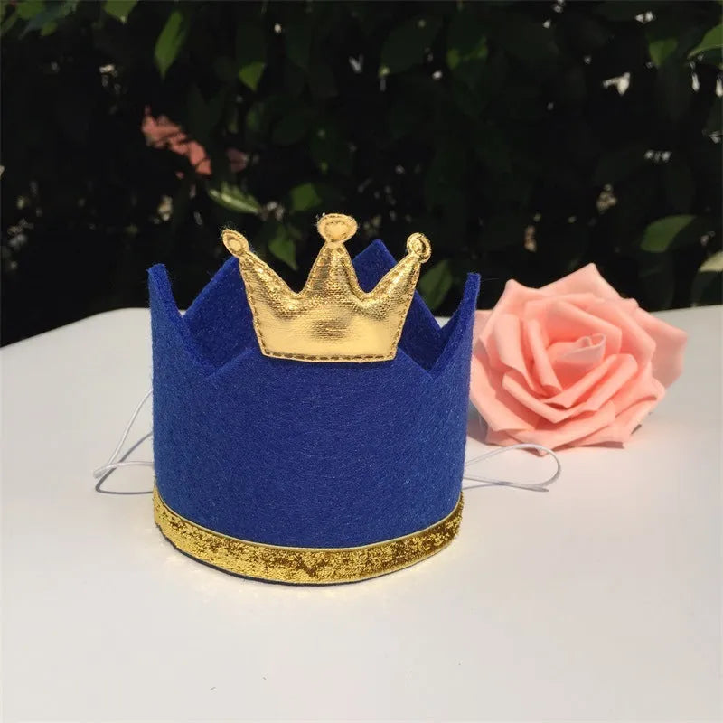 Blue non-woven pet birthday crown and bow set with 9.5cm diameter crown and 8cm bow