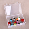 Transparent plastic embroidery thread storage box with 42 individual compartments.