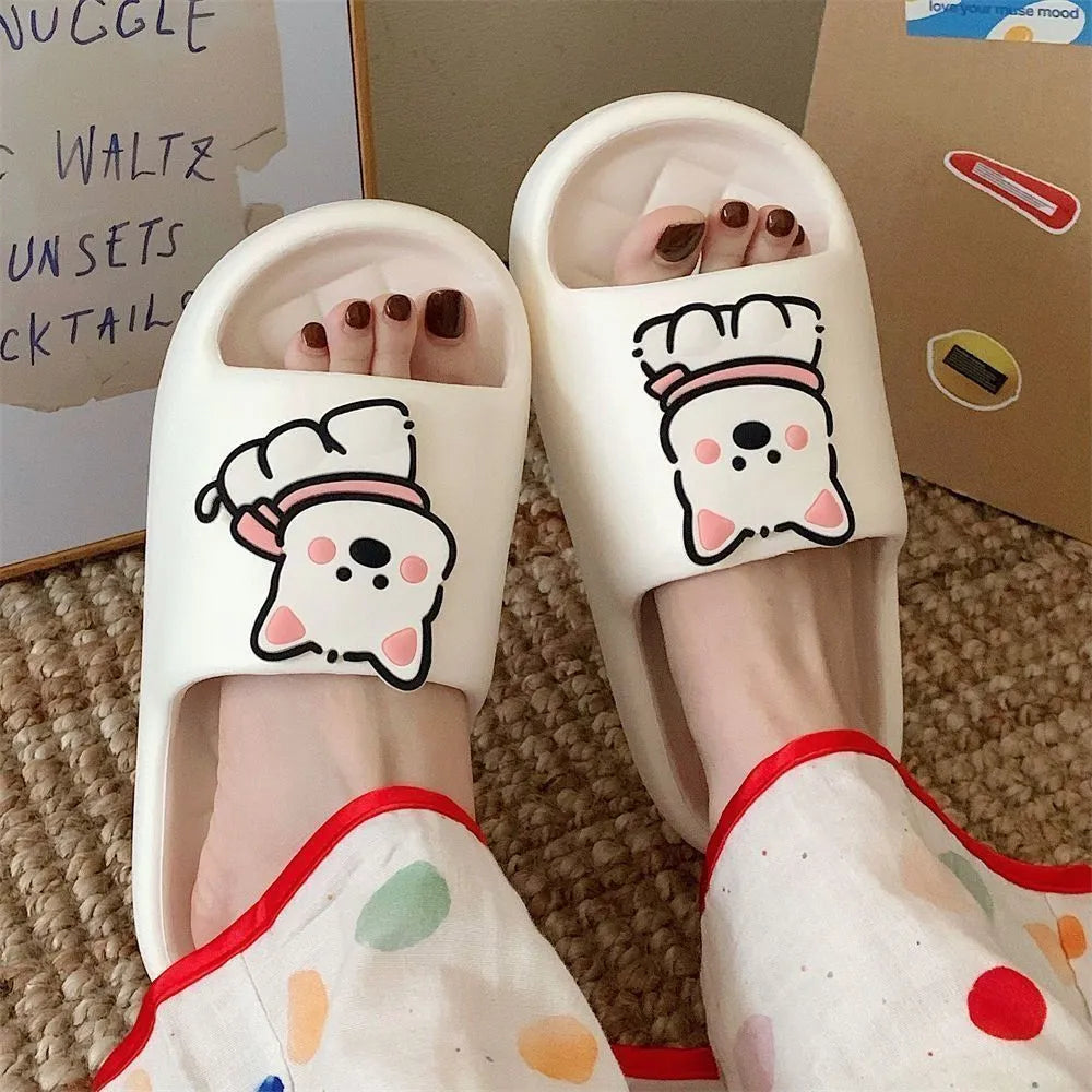 Rhombus-patterned PVC summer slippers in four colours with floral design and thickened sole