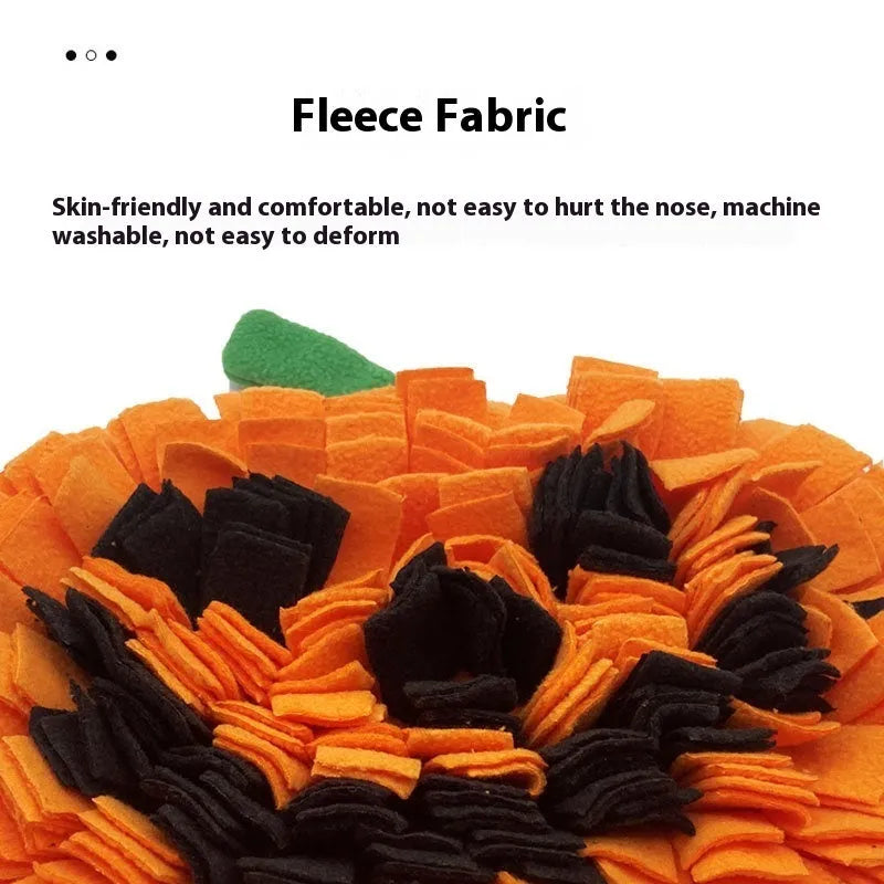 Orange pumpkin-shaped woollen pet smell mat for dog slow feeding training