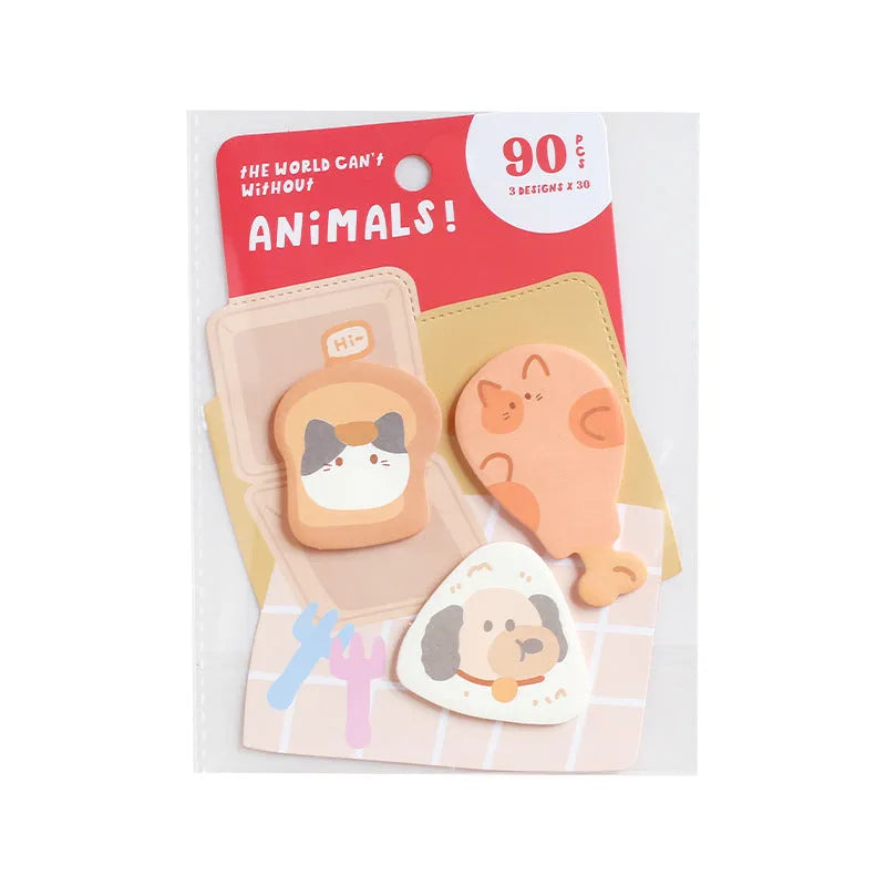 Small animal shaped sticky note set with colourful covers showing lunch, shopping, bunny, kitten, puppy and sea otter designs