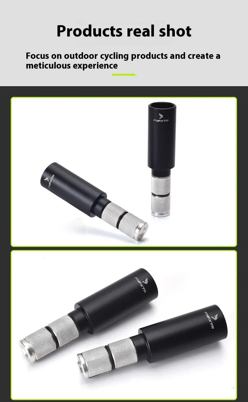 Pair of silver aluminium alloy folding bicycle handlebar extension rods showing extended and folded positions.