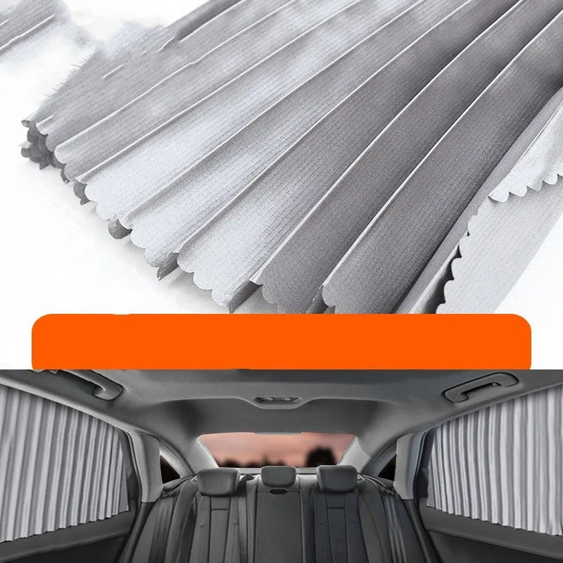 Auto retractable car sun curtain in thick opaque cloth with roller shutter suspension
