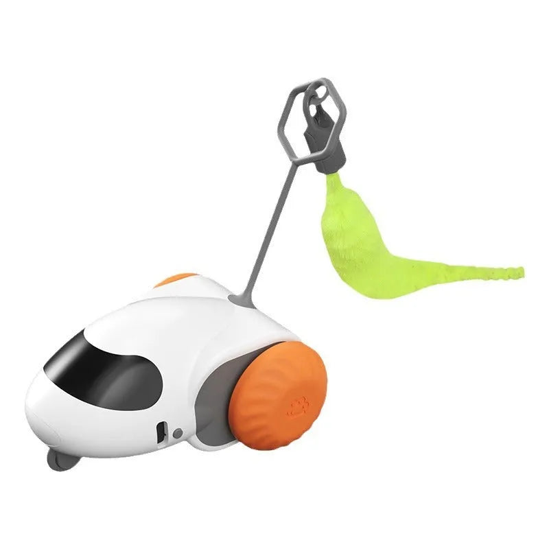 Gravity intelligent electric running car toy for cats in light grey blue colour with Type-C charging port