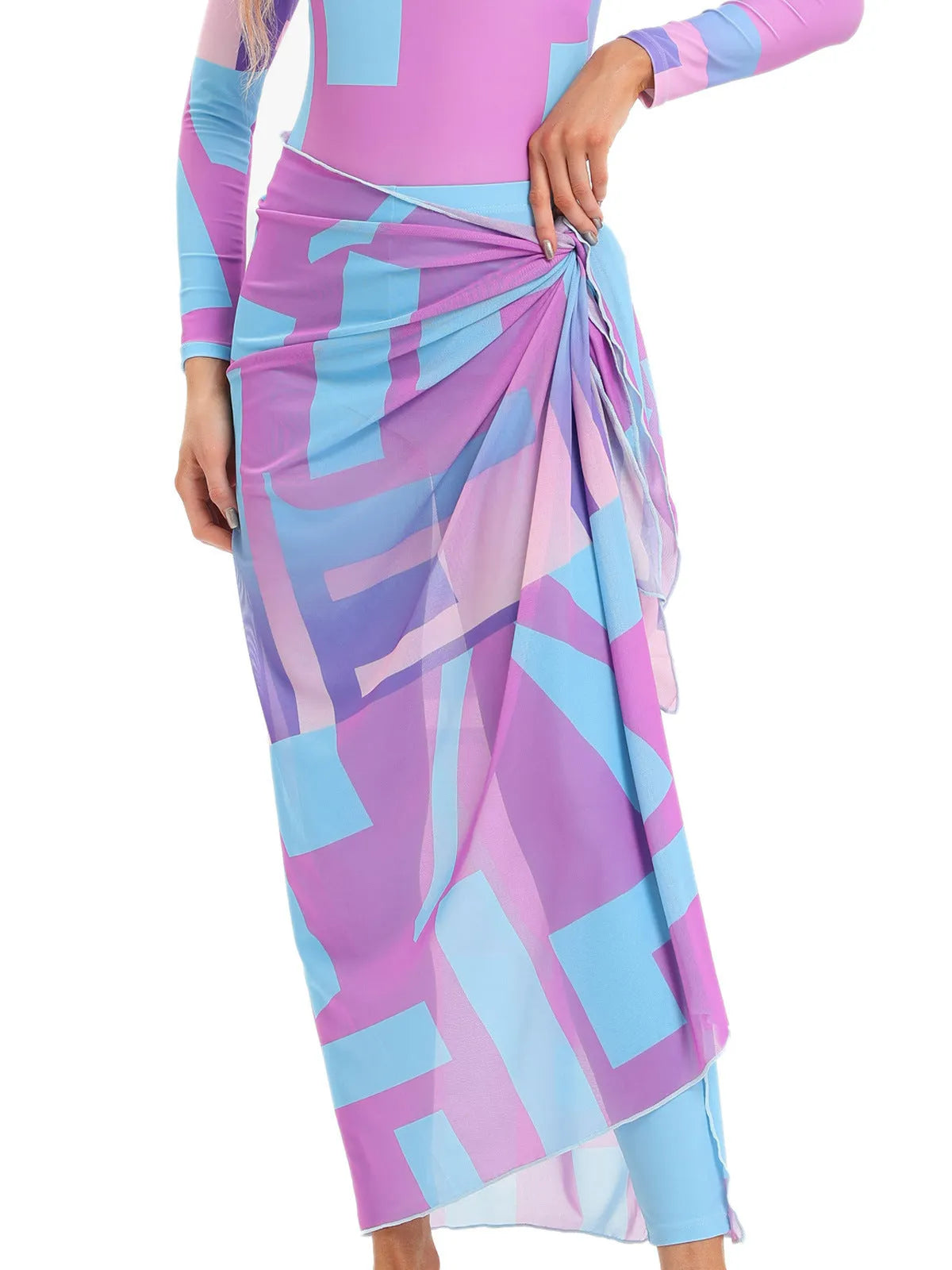 Muslim conservative beach swimsuit three-piece set with apron in blue Sapphire colour