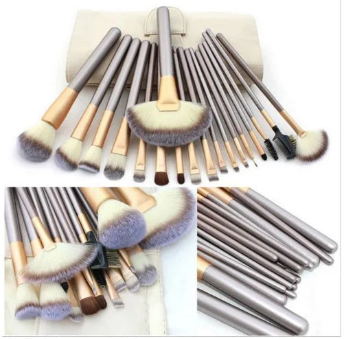 Persian make-up brush set with white bristles and champagne handles in 12, 18 or 24 piece options