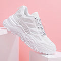 Men and women mesh breathable casual sports shoes with lace-up front in white, beige, black colours