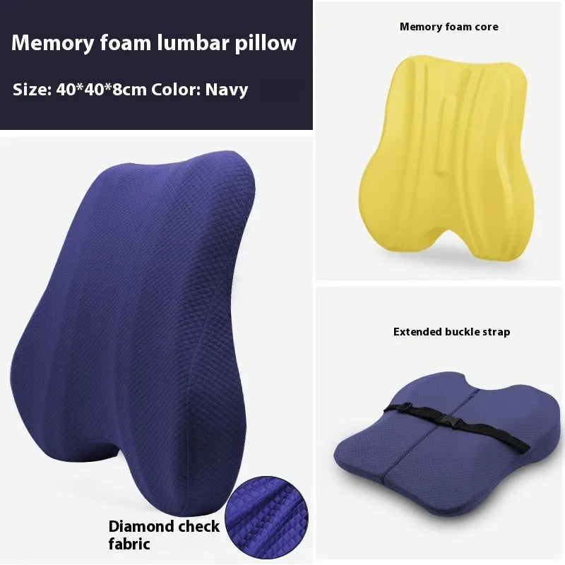 Office chair lumbar support cushion in grey, pink, or navy blue measuring 40cm x 40cm x 8cm