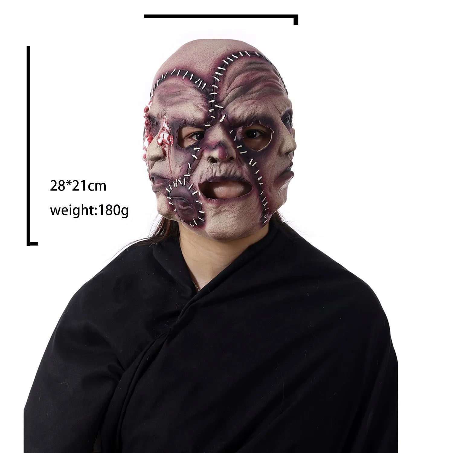 Three-sided grimace horror Halloween mask in natural latex for adult costume parties