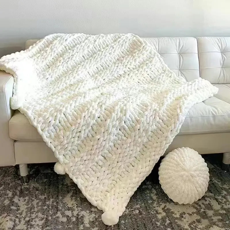 Chenille knitted braided gravity blanket in modern simplicity style showing textured surface