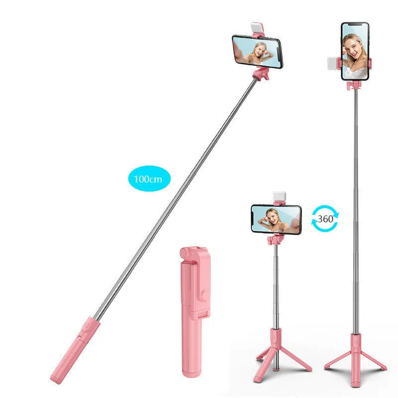 Aluminium alloy Bluetooth selfie stick with tripod and phone holder for Apple iPhones in black, pink, green, or white