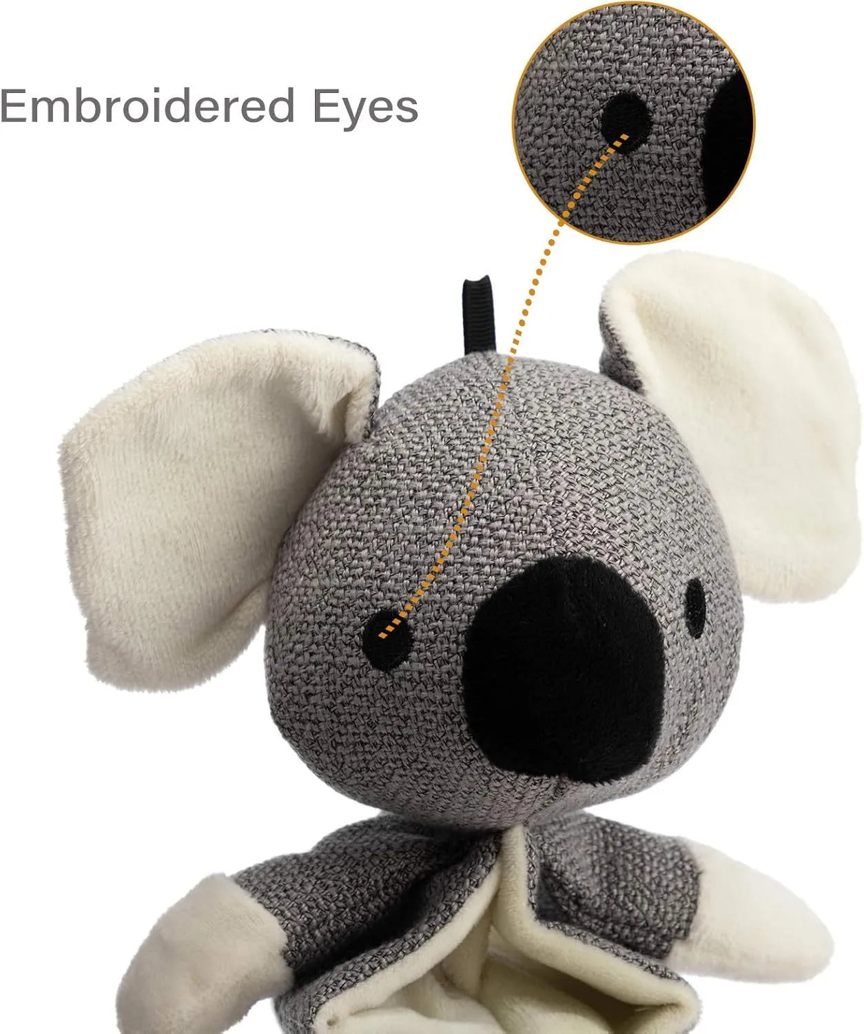 Gray koala squeaky dog toy with crinkle paper, measures 30cm long, for small medium large dogs